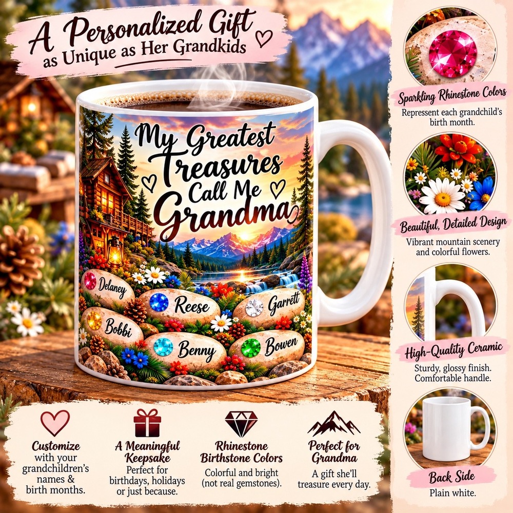 Custom Grandma Personalized Mug Mountain Cabin Ceramic Cup Greatest Treasures